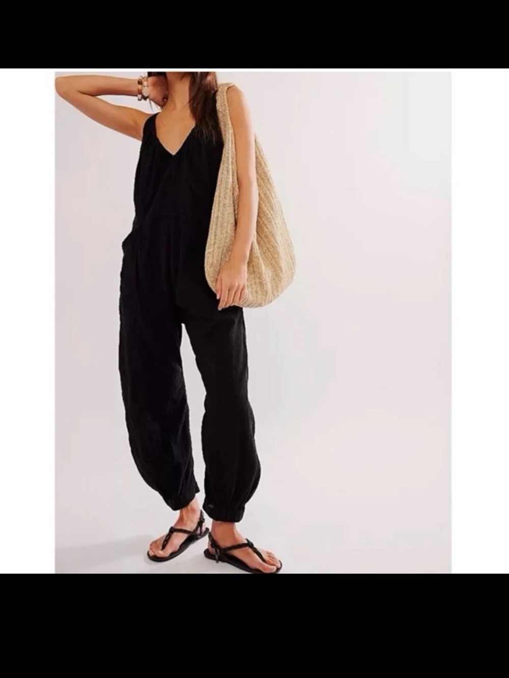 Free People Dream Free Harem One-Piece Jumpsuit in Washed Black size XL